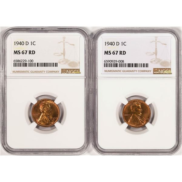 Lot of (2) 1940-D Lincoln Wheat Cent Coins NGC MS67RD