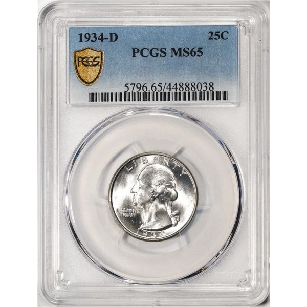 1934-D Washington Quarter Coin PCGS MS65