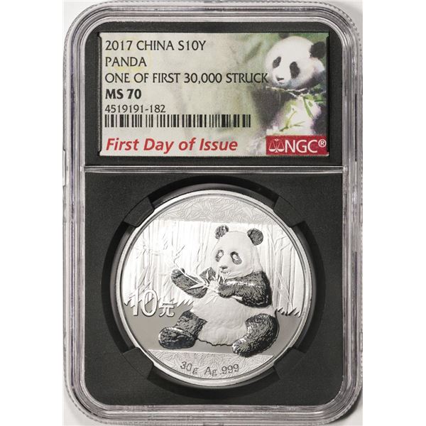 2017 China 10 Yuan Silver Panda Coin NGC MS70 First Day Of Issue
