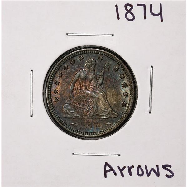 1874 w/Arrows Seated Liberty Quarter Coin Nice Toning