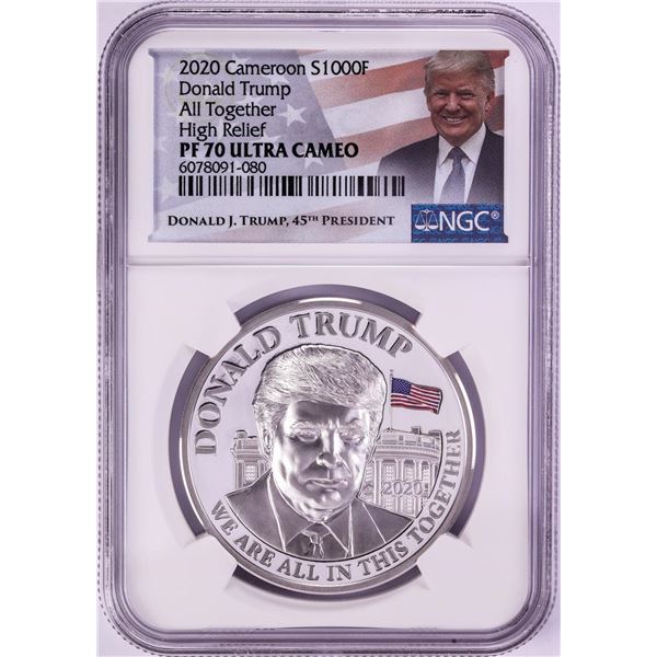 2020 Cameroon 1000 Francs High Relief Donald Trump Silver Coin NGC PF70 Ultra Cameo