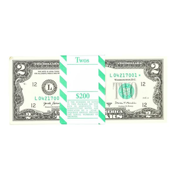 Pack of (100) Consecutive 2017A $2 Federal Reserve STAR Notes San Francisco