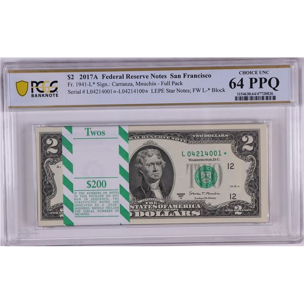 Pack 2017A $2 Federal Reserve STAR Notes SF Fr.1941-L* PCGS Choice Uncirculated 64PPQ