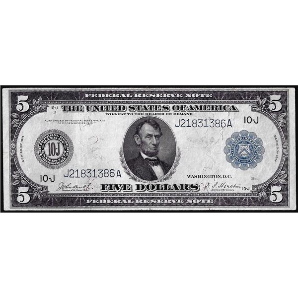 1914 $5 Federal Reserve Note Kansas City