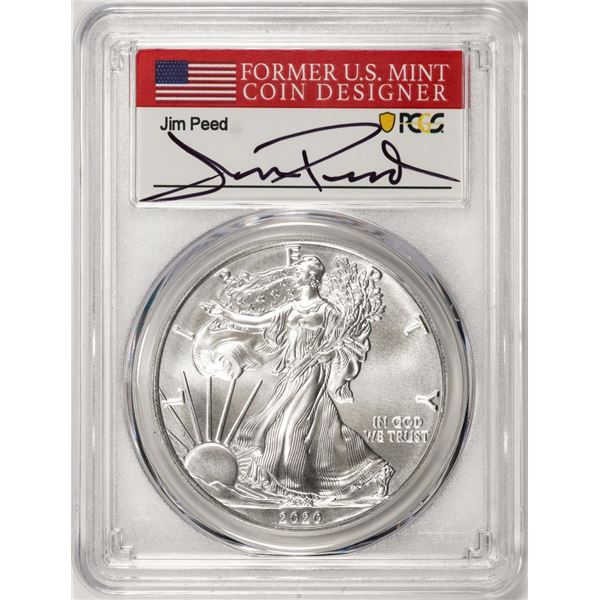 2020-(S) $1 American Silver Eagle Coin PCGS MS70 FDOI S.F. Mint Jim Peed Signature