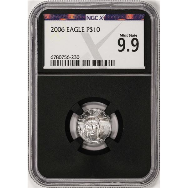 2006 $10 Platinum American Eagle Coin NGCX Mint State 9.9