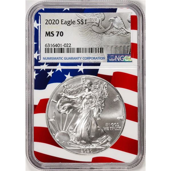 2020 $1 American Silver Eagle Coin NGC MS70 Flag Core