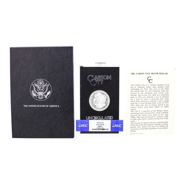 1878-CC $1 Morgan Silver Dollar Coin GSA Uncirculated NGC MS61 w/Box & COA