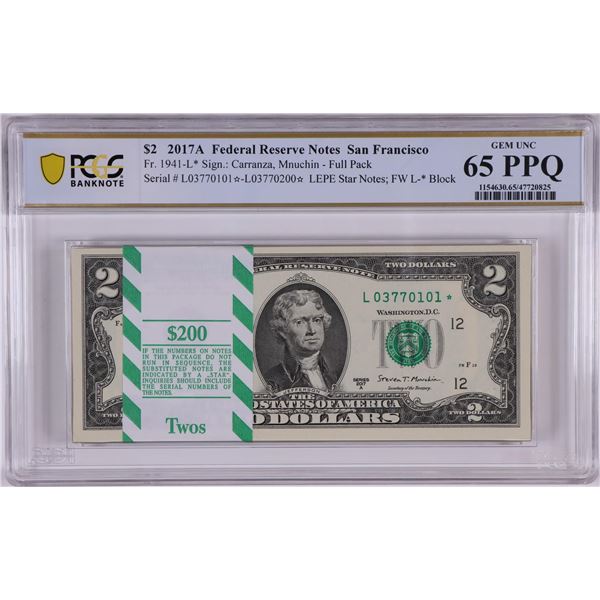 Pack 2017A $2 Federal Reserve STAR Notes San Francisco Fr.1941-L* PCGS Gem UNC 65PPQ