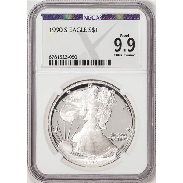 1990-S $1 Proof American Silver Eagle Coin NGCX Proof 9.9 Ultra Cameo