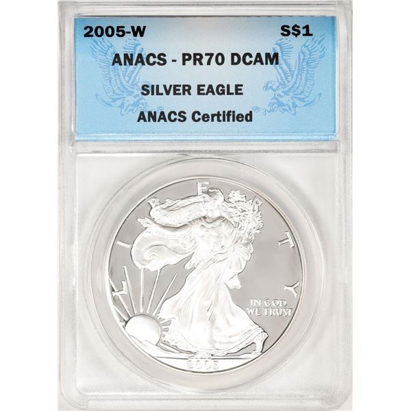 2005-W $1 Proof American Silver Eagle Coin ANACS PF70DCAM