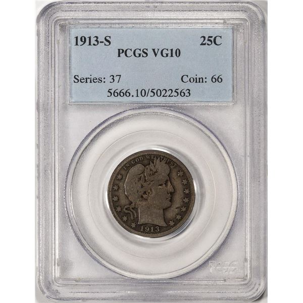 1913-S Barber Quarter Coin PCGS VG10