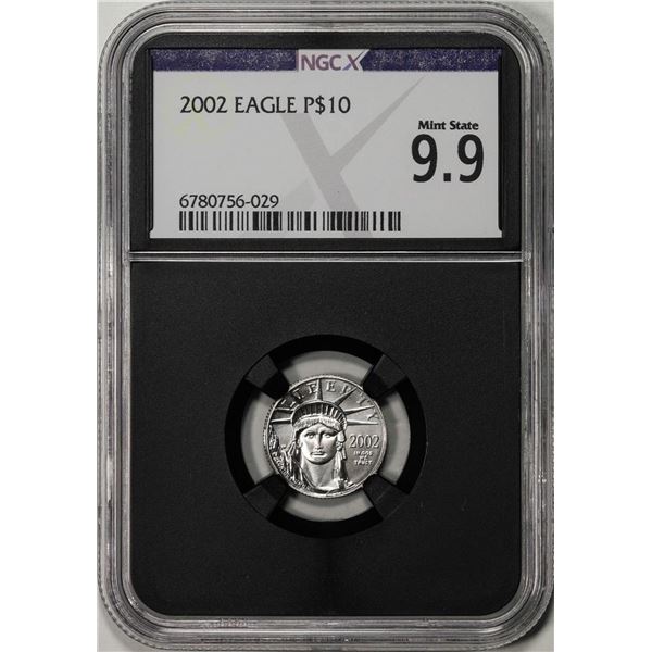 2002 $10 Platinum American Eagle Coin NGCX Mint State 9.9