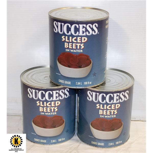 3 CANS OF SLICED BEETS BB 8/23 (2.84 LITRE CANS)