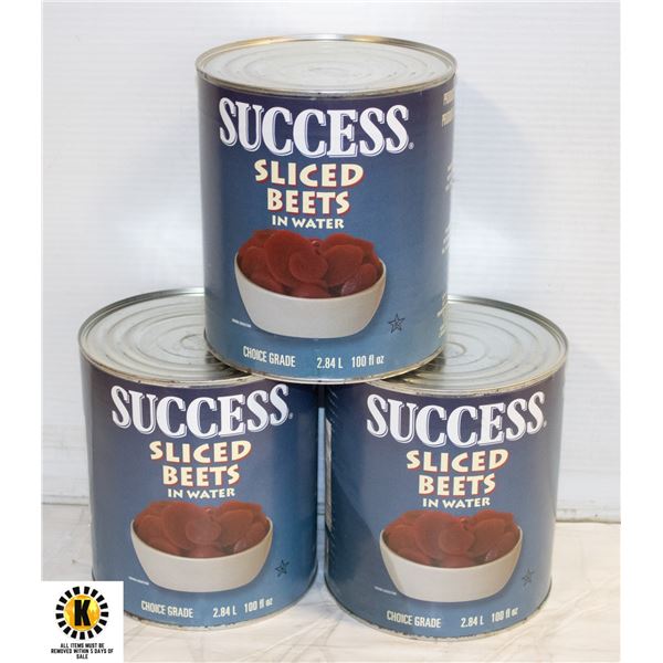 3 CANS OF SLICED BEETS BB 8/23 (2.84 LITRE CANS)