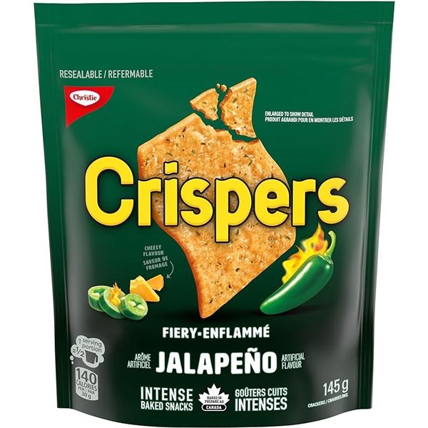 THREE 145G BAGS OF CRISPERS JALAPENO BAKED SNACKS