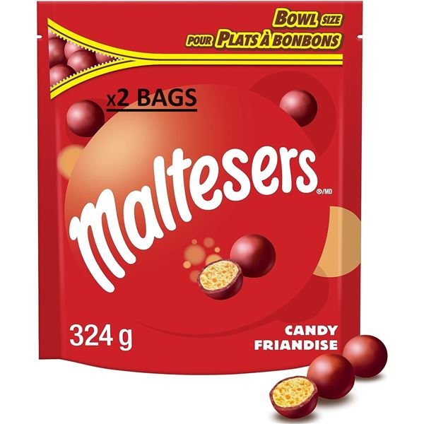 NEW 2 X 324G BAGS OF MALTESERS, RESEALABLE