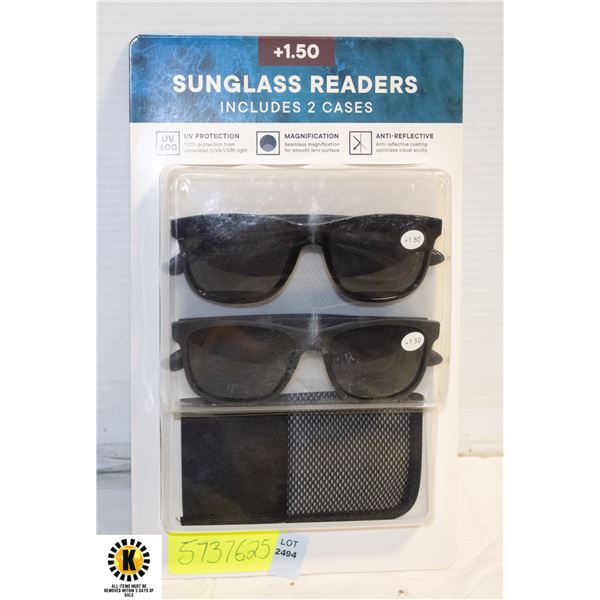 +1.50 NEW SEALED SUNGLASS READERS INCLUDES 2 CASES