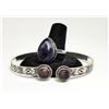 Image 1 : 8)  AMETHYST AND CARVED SILVER BANGLE BRACELET