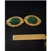 Image 1 : 15)  CUFFLINK AND TIE BAR BRUSHED GOLD TONE WITH