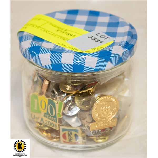 ESTATE COLLECTORS LAPEL PINS IN JAR