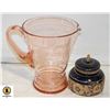 Image 1 : PINK GLASS "PINWHEEL" STYLE WATER PITCHER + MINI