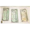 Image 1 : 3 X 1 DOLLAR NOTES 1967 W/SE# 1967 NO SE# 1973