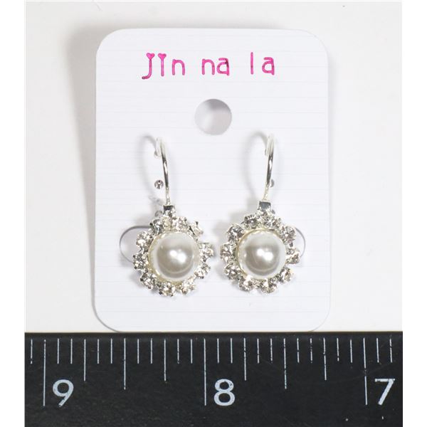 NEW FAUX PEARL RHINESTONE DROP EARRINGS