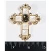 Image 1 : NEW COFFEE RHINESTONE CROSS BROOCH