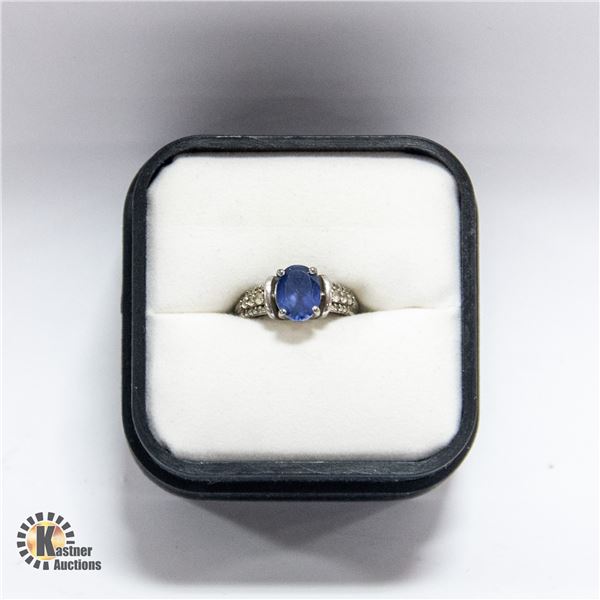 LADIES SILVER 925 RING W/ BLUE GEMSTONE, BOXED