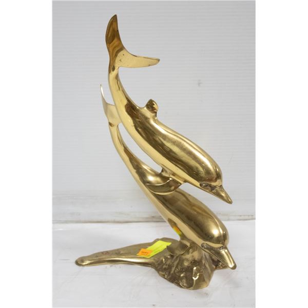 LARGE BRASS DOLPHIN STATUE