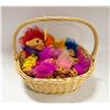 Image 1 : WICKER BASKET OF VINTAGE TROLL DOLLS