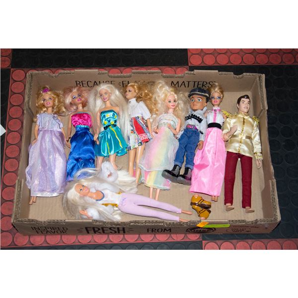 7 BARBIES & 2 BOY DOLLS