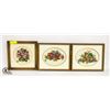 3 FRAMED CROSS STITCH WALL ART PCS