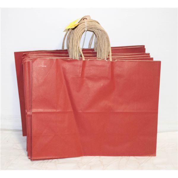 BUNDLE OF 25 NEW RED PAPER BAGS 15" X 12" X 5"