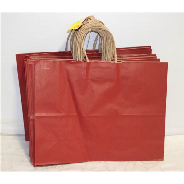 BUNDLE OF 25 NEW RED PAPER BAGS 15" X 12" X 5"