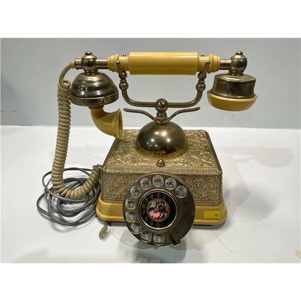 Vintage Victorian French Style Rotary Gold Cream Brass Telephone
