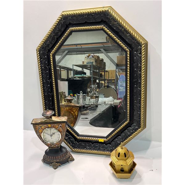 Assorted Lot of Inside Home Decor includes Mirror 25H x 19L, Vintage Clock and More