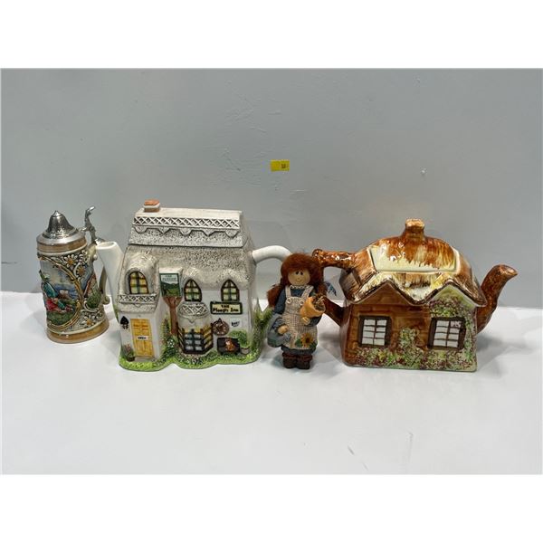 Assorted Collection of Inside Decor, Ceramic Country Cottage House/Teapots and Stein and More