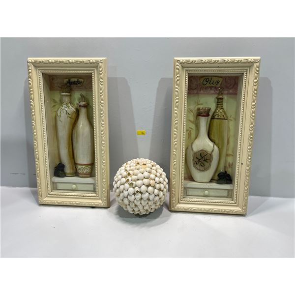 Assorted Decorative Shadow Box Wall Decor x 2 14H x 8W with Shell Ball