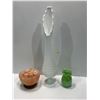 Image 1 : Assorted Home Decor, Himalayan Salt Rock with Milk Glass Vase and Blown Glass Green Jar with Lid