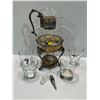 Image 1 : Antique Silver Decanter with Claw Leg Holder comes with Assorted Highball Glasses & More
