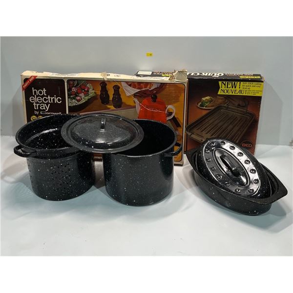 Vintage in box Hot Electric Tray and Quick Clean Broiling Pan with Roasting Pan's and More