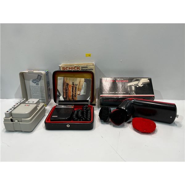 Assorted Vintage in Box Electric Shaver and Boot Polisher/Shiner International Converter Kit