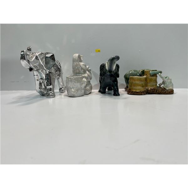 Assorted Collection of Porcelain, Ceramic and Metal Decorative Elephants