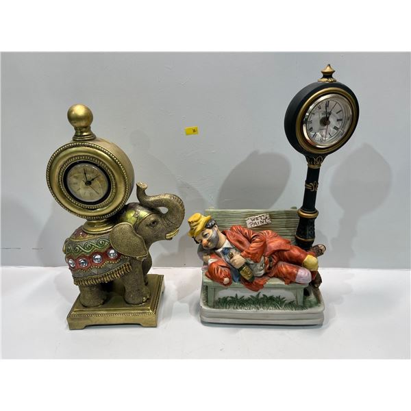 Collection of Assorted Table Clocks "Elephant Richard Ward Clock and "Melody in Motion Quartz Clock"