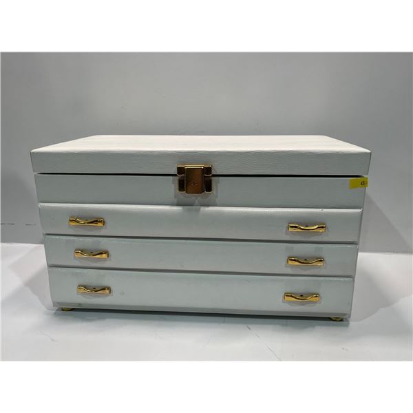 BUXTON White Leather Cushion Jewellery Box, 3 Drawer with Lift Top Design