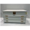 Image 1 : BUXTON White Leather Cushion Jewellery Box, 3 Drawer with Lift Top Design