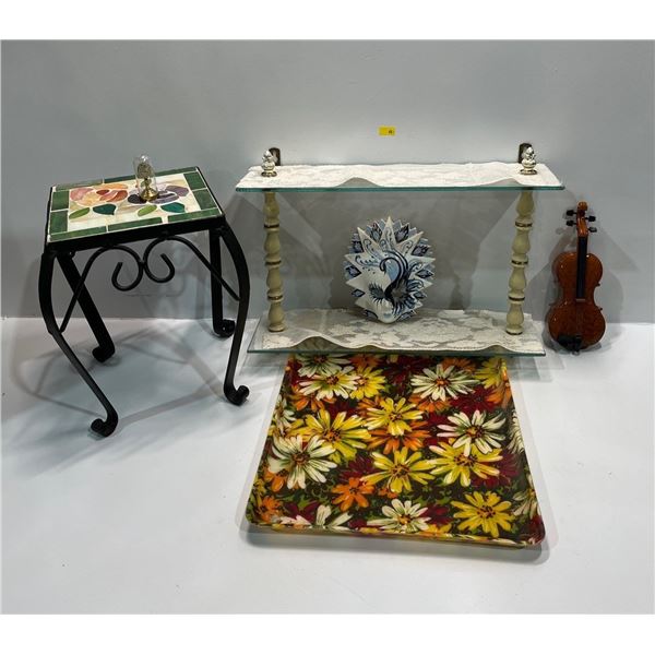 Assorted Inside Home Decor, Wood/Glass Shelf 12H x 16L, Outdoor Plant Table, Decorative Mask & More