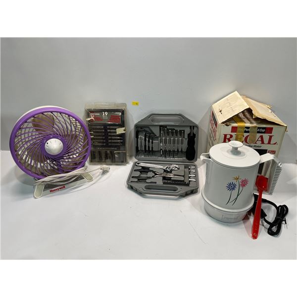 Assorted Home Items, Honeywell Fan, Craftsman Screwdriver and Nut Set, Coffee Maker and More